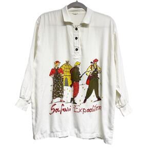 Vintage Fixsun Womens Oversized Size S Graphic Long Sleeve Collared Shirt